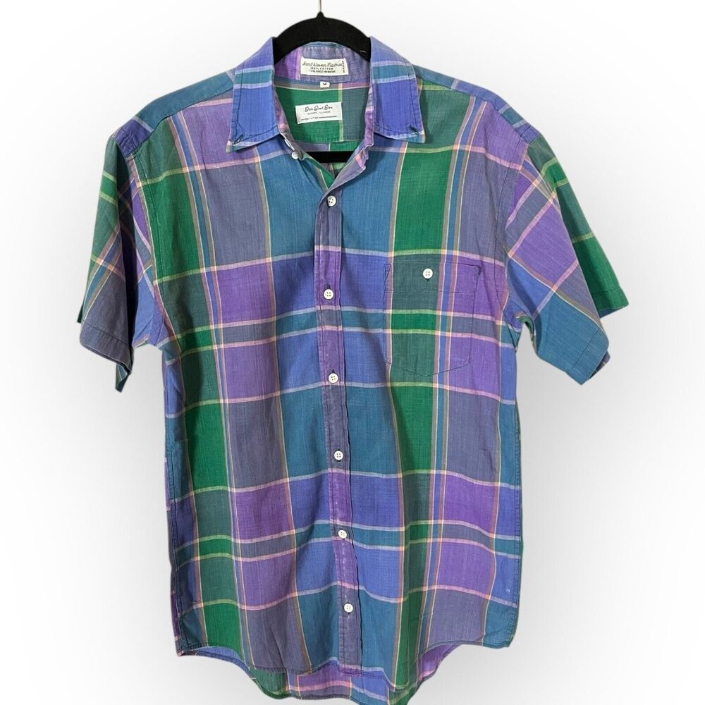 VTG 80s Enro Preppy Men's True Madras Plaid Button Down Shirt M Chest: 40"